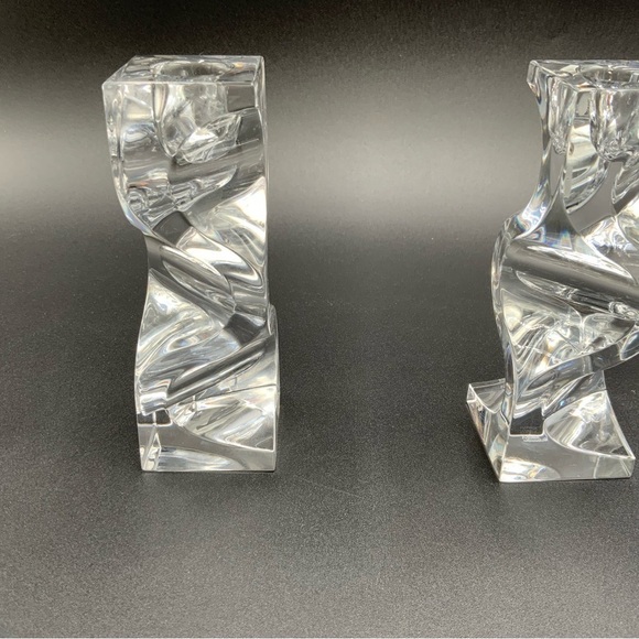 Pair Of Mikasa Platinum Prism Crystal Candleholder 5-3/8"H - Picture 4 of 8